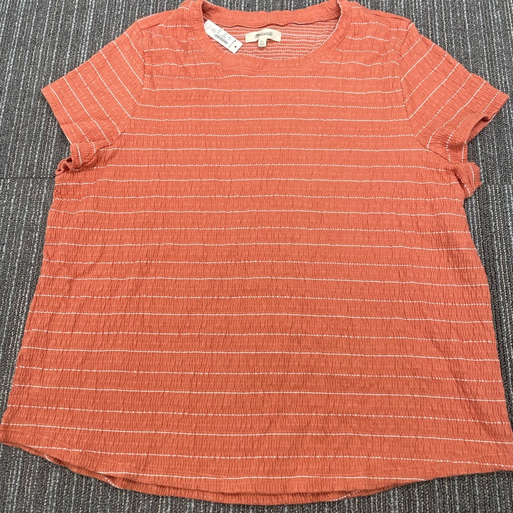 NWT -Madewell Striped Orange  Ribbed Relaxed Short Sleeve Tee